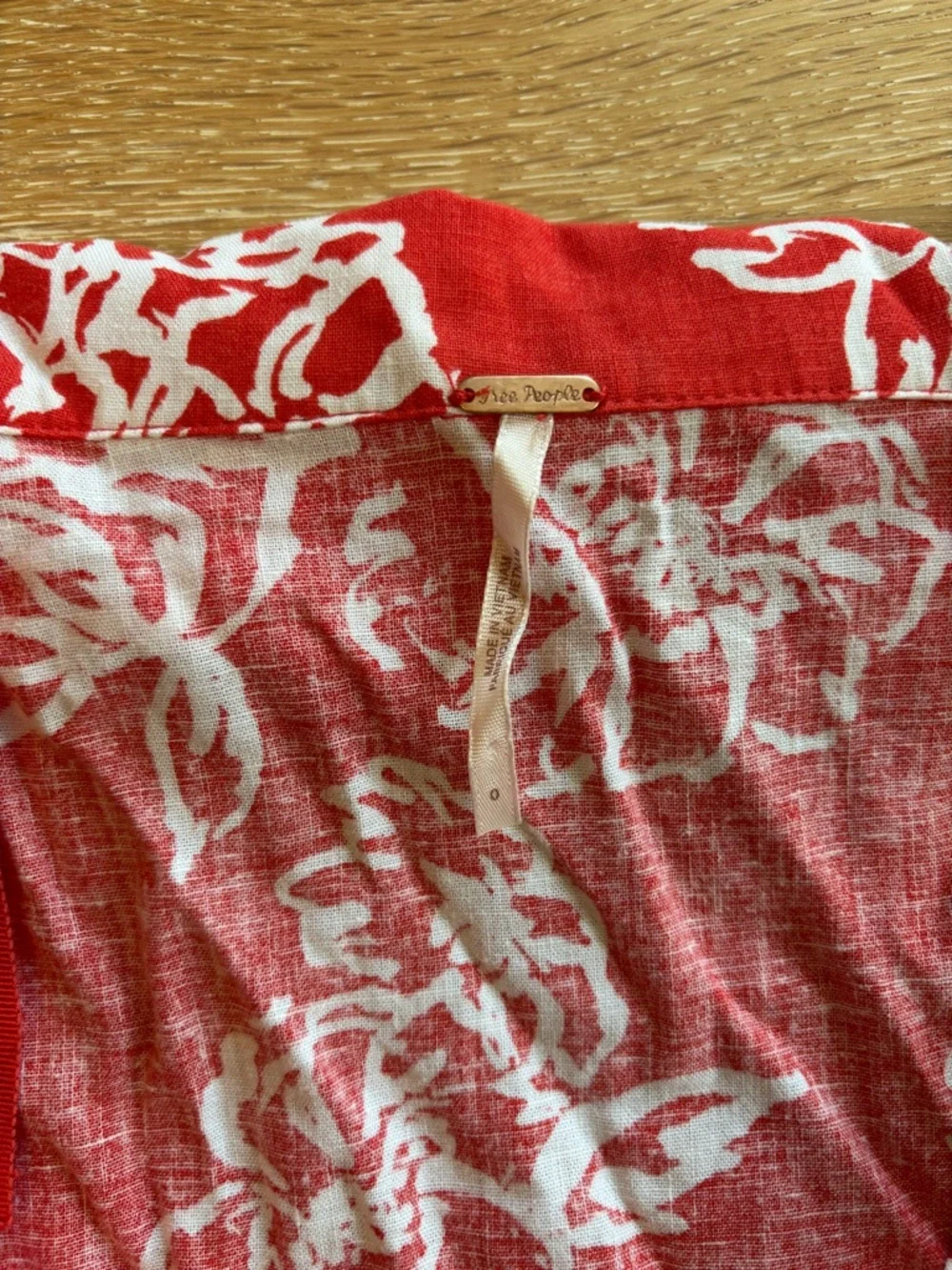 Free People Red & White Floral Button-Front Mini Dress with Waist Tie - Picture 3 of 4